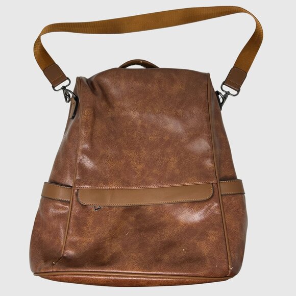 Unisex Cheruty Brown Faux Leather Backpack- Adjustable Straps Zipper Closures - Picture 1 of 10